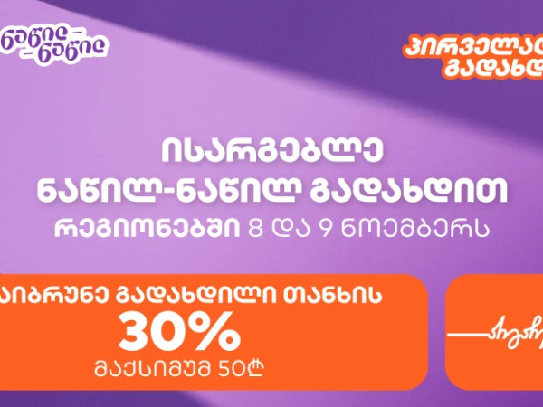 საქართველოს ბანკის შეთავაზება რეგიონებში – ისარგებლეთ ნაწილ-ნაწილით პირველად და მიიღეთ 30% ქეშბექი